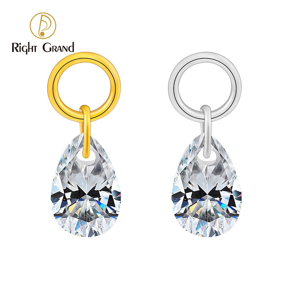 Right Grand ASTM F136 Titanium Waterdrop CZ Drop Ring Charm for Ear Lobe Dangle Hoop Huggie Earrings