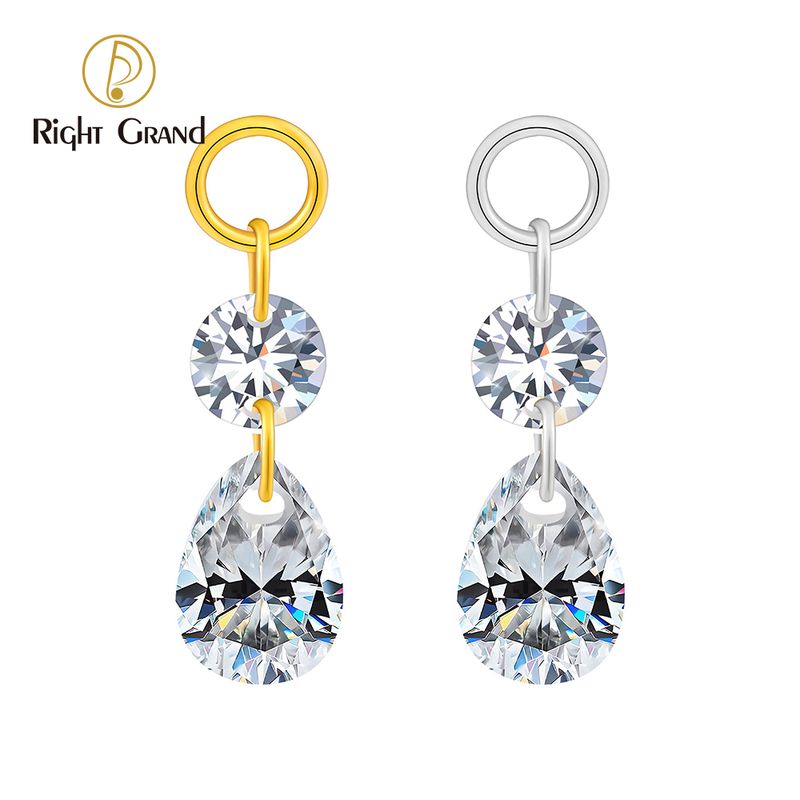 Right Grand ASTM F136 Titanium Round &amp; Waterdrop CZ Drop Ring Charm for Ear Lobe Dangle Hoop Huggie Earrings