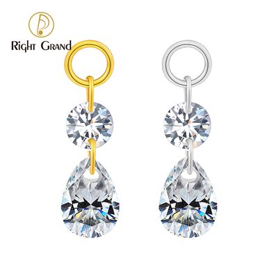 Right Grand ASTM F136 Titanium Round &amp; Waterdrop CZ Drop Ring Charm for Ear Lobe Dangle Hoop Huggie Earrings