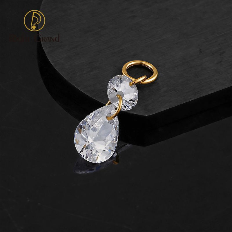 Right Grand ASTM F136 Titanium Round &amp; Waterdrop CZ Drop Ring Charm for Ear Lobe Dangle Hoop Huggie Earrings