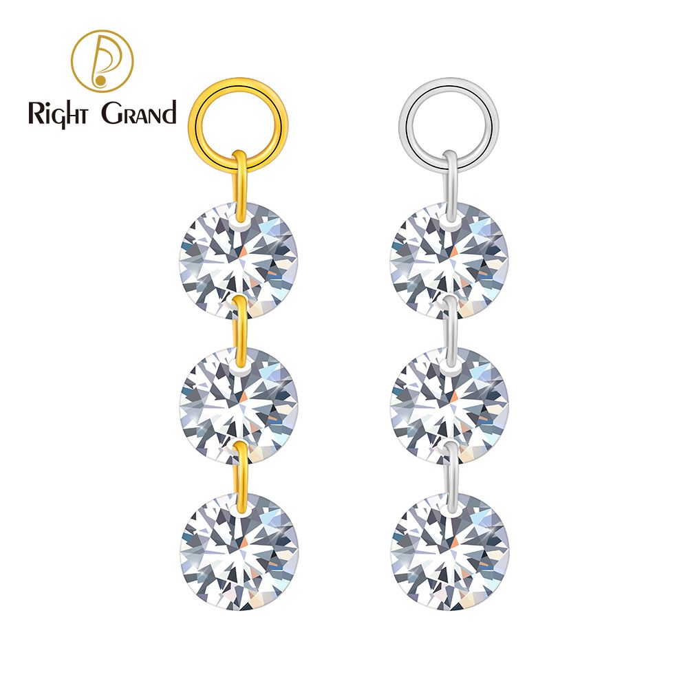 Right Grand ASTM F136 Titanium Triple Round CZ Drop Ring Charm for Ear Lobe Dangle Hoop Huggie Earrings