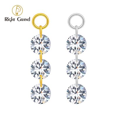 Right Grand ASTM F136 Titanium Triple Round CZ Drop Ring Charm for Ear Lobe Dangle Hoop Huggie Earrings