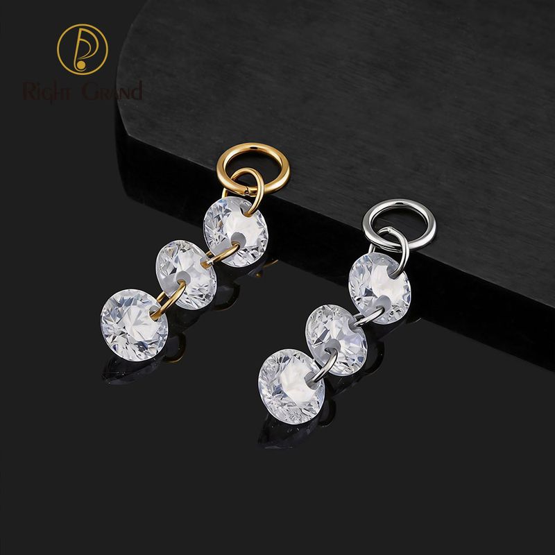 Right Grand ASTM F136 Titanium Triple Round CZ Drop Ring Charm for Ear Lobe Dangle Hoop Huggie Earrings