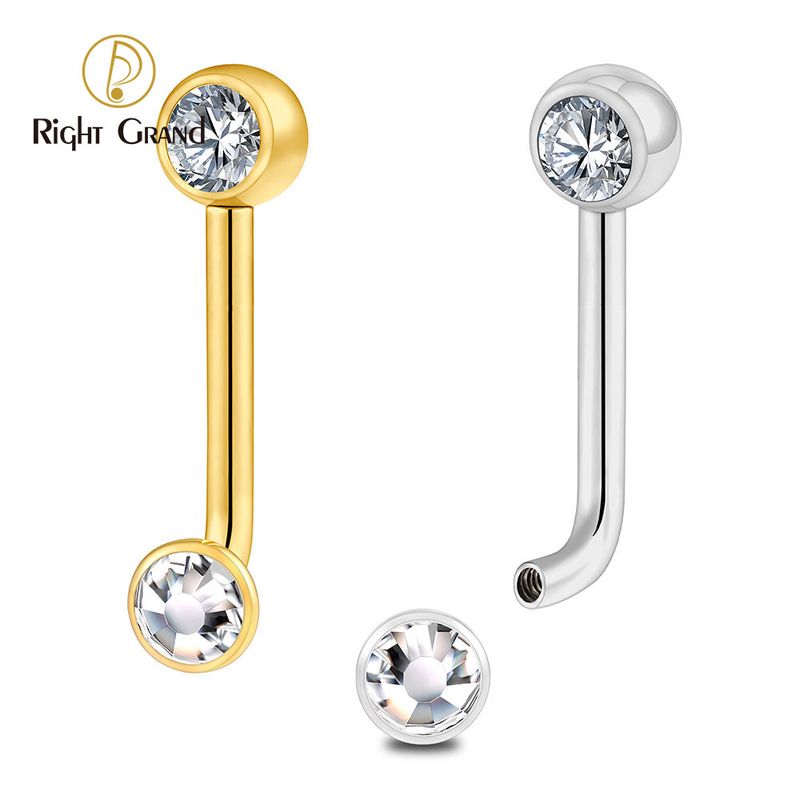 Right Grand ASTM F136 Titanium Mirror Ball Bezel Setting CZ Vertical Hood Piercing 14G L-Bend Barbell Christina Piercing Jewelry