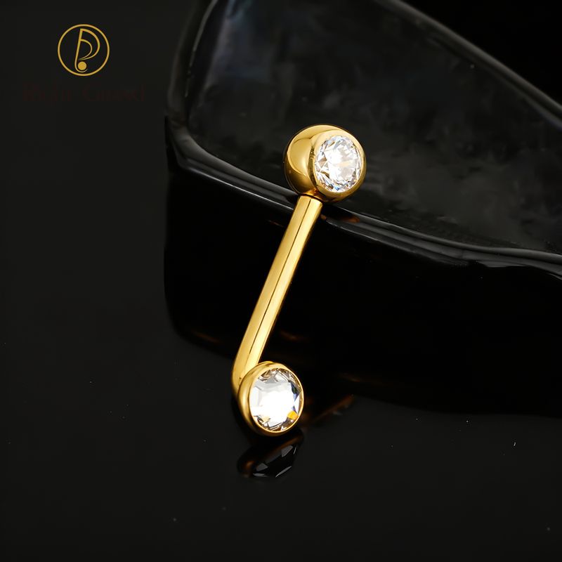 Right Grand ASTM F136 Titanium Mirror Ball Bezel Setting CZ Vertical Hood Piercing 14G L-Bend Barbell Christina Piercing Jewelry