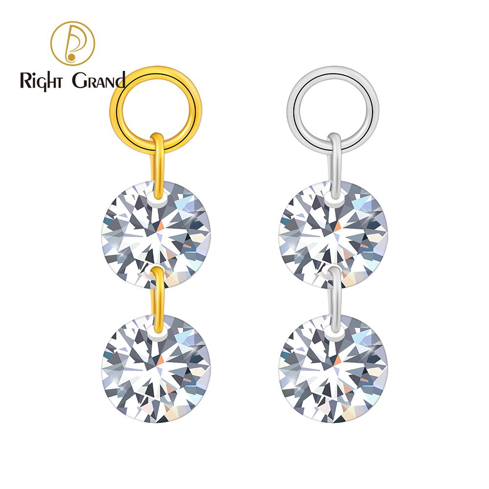 Right Grand ASTM F136 Titanium Double Round CZ Drop Ring Charm for Ear Lobe Dangle Hoop Huggie Earrings