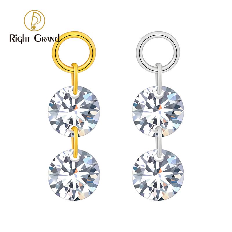 Right Grand ASTM F136 Titanium Double Round CZ Drop Ring Charm for Ear Lobe Dangle Hoop Huggie Earrings