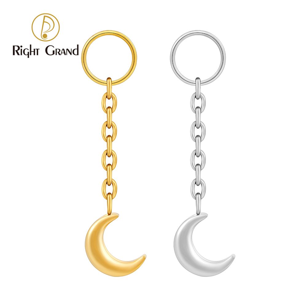 Right Grand ASTM F136 Titanium Moon Drop Ring Charm for Ear Lobe Dangle Hoop Huggie Earrings