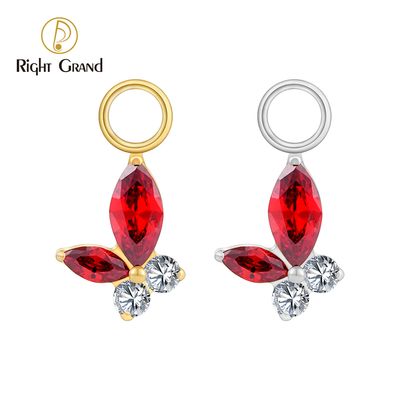 Right Grand ASTM F136 Titanium Marquise Garnet Butterfly Drop Ring Charm for Ear Lobe Dangle Hoop Huggie Earrings