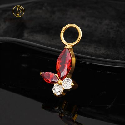 Right Grand ASTM F136 Titanium Marquise Garnet Butterfly Drop Ring Charm for Ear Lobe Dangle Hoop Huggie Earrings