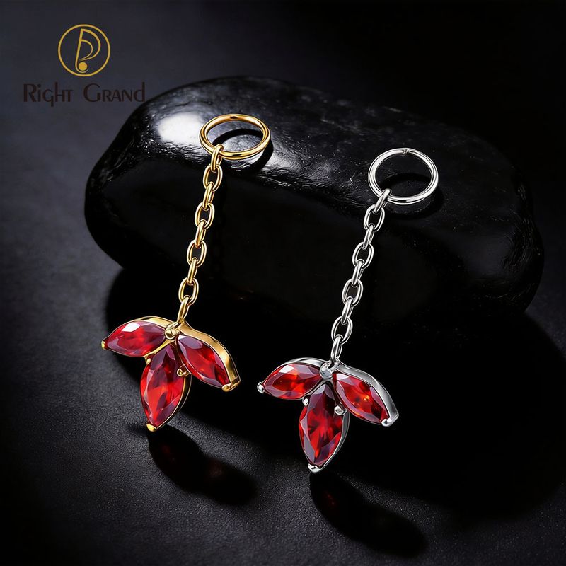 Right Grand ASTM F136 Titanium Marquise Garnet Chain Drop Ring Charm for Ear Lobe Dangle Hoop Huggie Earrings