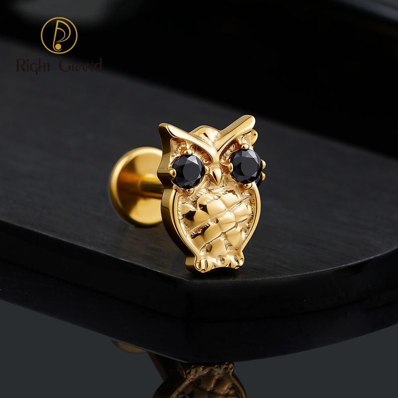 Right Grand ASTM F136 Titanium Internal Thread Owl Labret Ring 16G Flat Back Cartilage Stud Earring Conch Helix Lip Piercing Jewelry