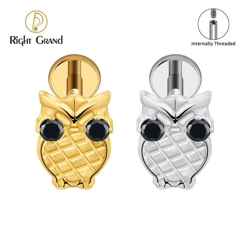 Right Grand ASTM F136 Titanium Internal Thread Owl Labret Ring 16G Flat Back Cartilage Stud Earring Conch Helix Lip Piercing Jewelry