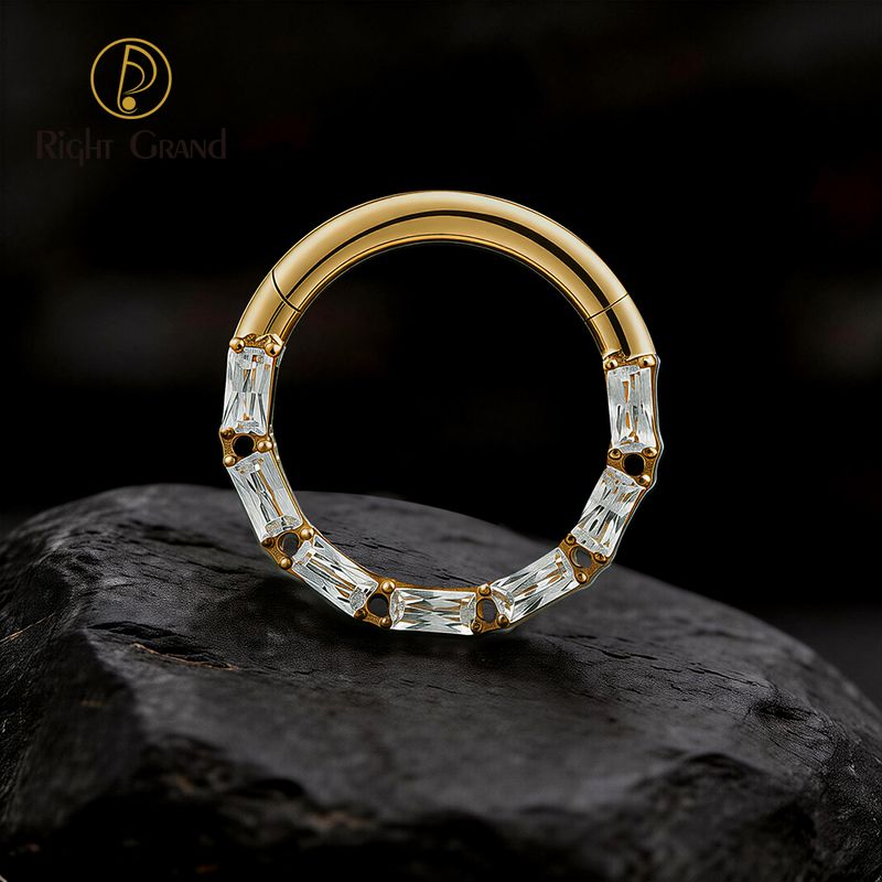 Right Grand Titanium Square CZ Surround Hinged Septum Clicker Nose Ring 16G Daith Helix Hoop Earring Piercing Jewelry