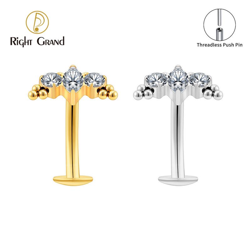Right Grand Titanium CZ Marquise Beads Belly Button Ring 14G Threadless Push Pin Navel Curved Barbell Piercing Jewelry