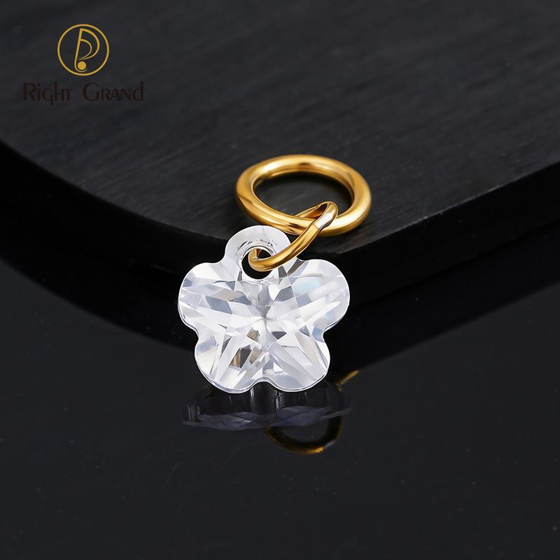 Right Grand Titanium Plum Blossom CZ Drop Ring Charm for Ear Lobe Dangle Hoop Huggie Earrings