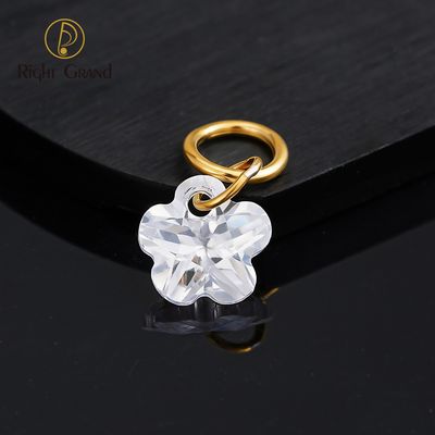 Right Grand Titanium Plum Blossom CZ Drop Ring Charm for Ear Lobe Dangle Hoop Huggie Earrings