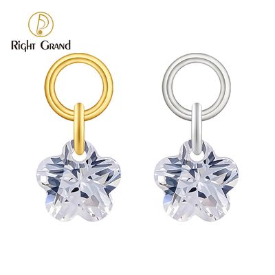 Right Grand Titanium Plum Blossom CZ Drop Ring Charm for Ear Lobe Dangle Hoop Huggie Earrings