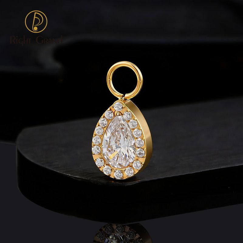 Right Grand Titanium CZ Waterdrop Drop Ring Charm for Ear Lobe Dangle Hoop Huggie Earrings