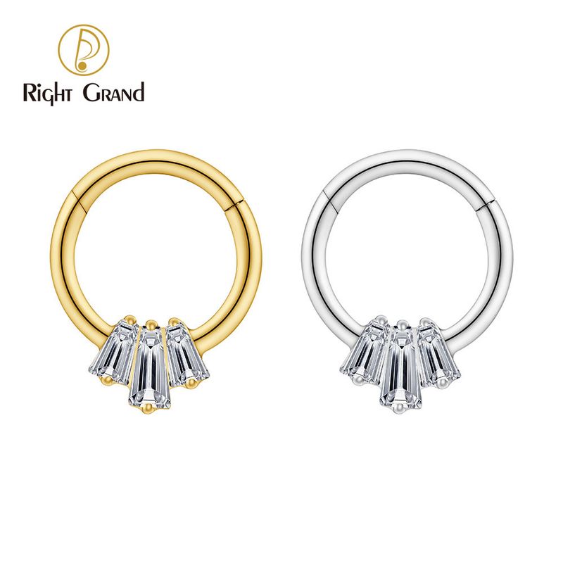 Right Grand Titanium Triple Baguette CZ Hinged Septum Clicker Nose Ring 16G Daith Helix Hoop Earring Piercing Jewelry