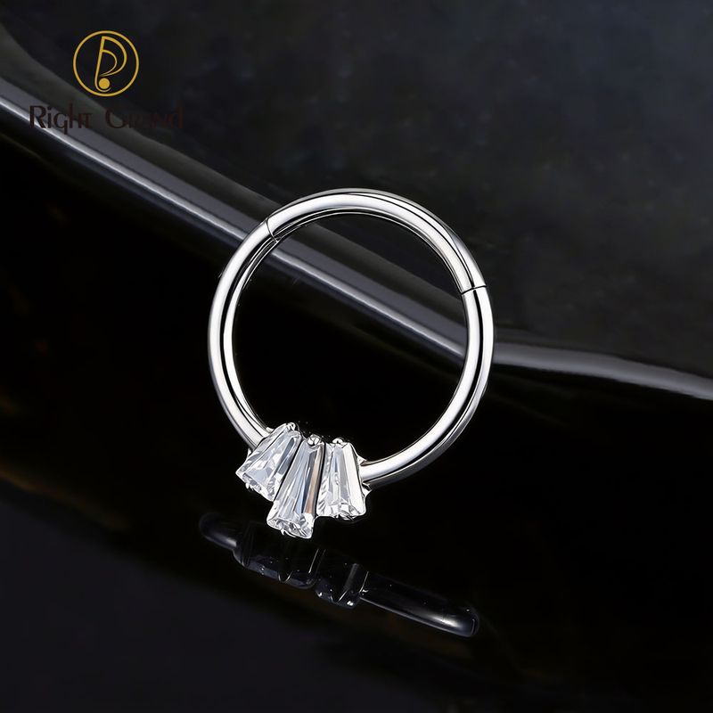 Right Grand Titanium Triple Baguette CZ Hinged Septum Clicker Nose Ring 16G Daith Helix Hoop Earring Piercing Jewelry