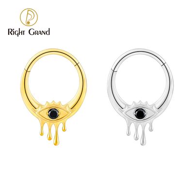Right Grand Titanium Evil Eye Black CZ Hinged Septum Clicker Nose Ring 16G Daith Helix Hoop Earring Piercing Jewelry