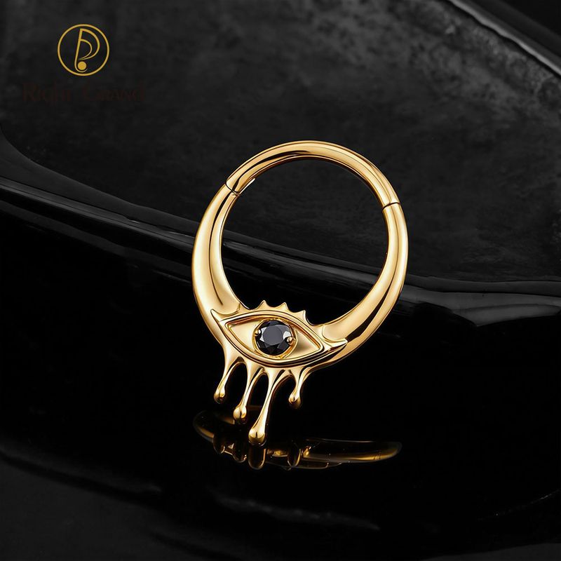 Right Grand Titanium Evil Eye Black CZ Hinged Septum Clicker Nose Ring 16G Daith Helix Hoop Earring Piercing Jewelry