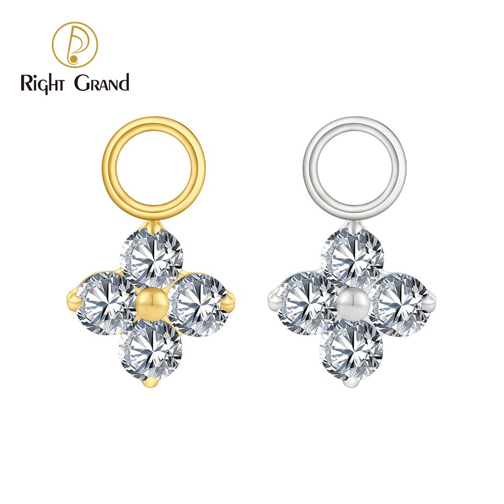 Right Grand Titanium CZ Flower Drop Ring Charm for Ear Lobe Dangle Hoop Huggie Earrings