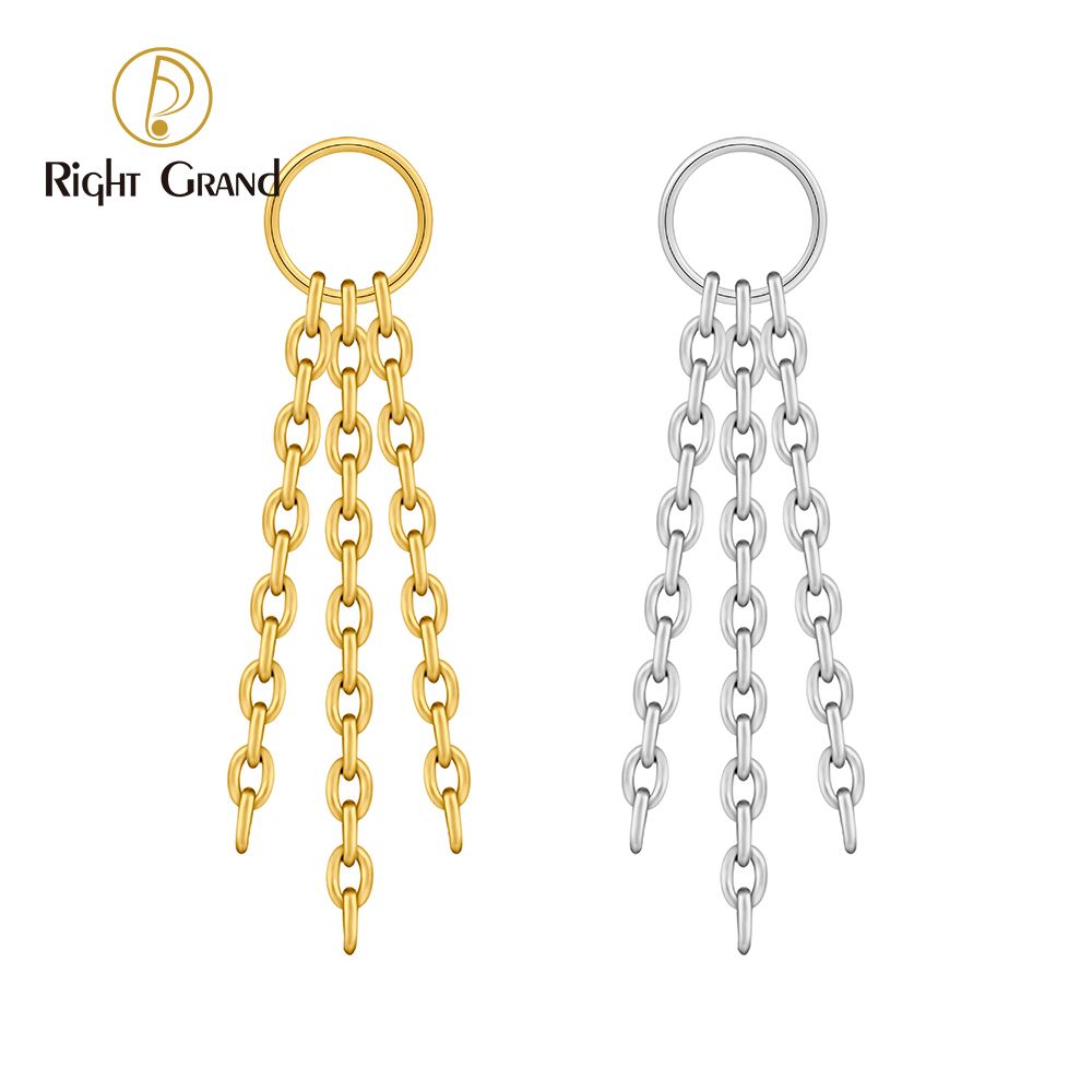 Right Grand Titanium Triple Chain Drop Ring Charm for Ear Lobe Dangle Hoop Huggie Earrings