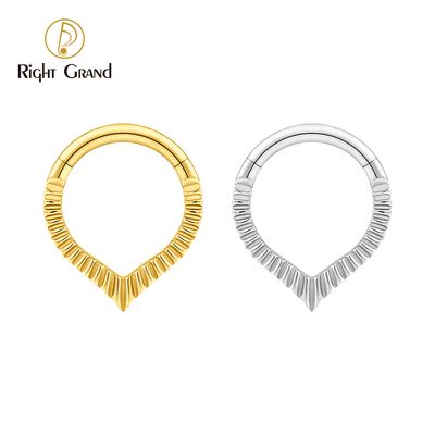 Right Grand Titanium V Shaped Vein Hinged Septum Clicker Nose Ring 16G Daith Helix Hoop Earring Piercing Jewelry