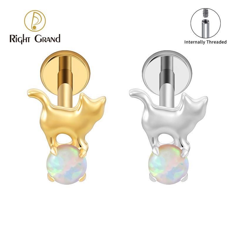 Right Grand Titanium Internal Thread Cat Opal Labret Ring 16G Flat Back Cartilage Stud Earring Conch Helix Lip Piercing Jewelry