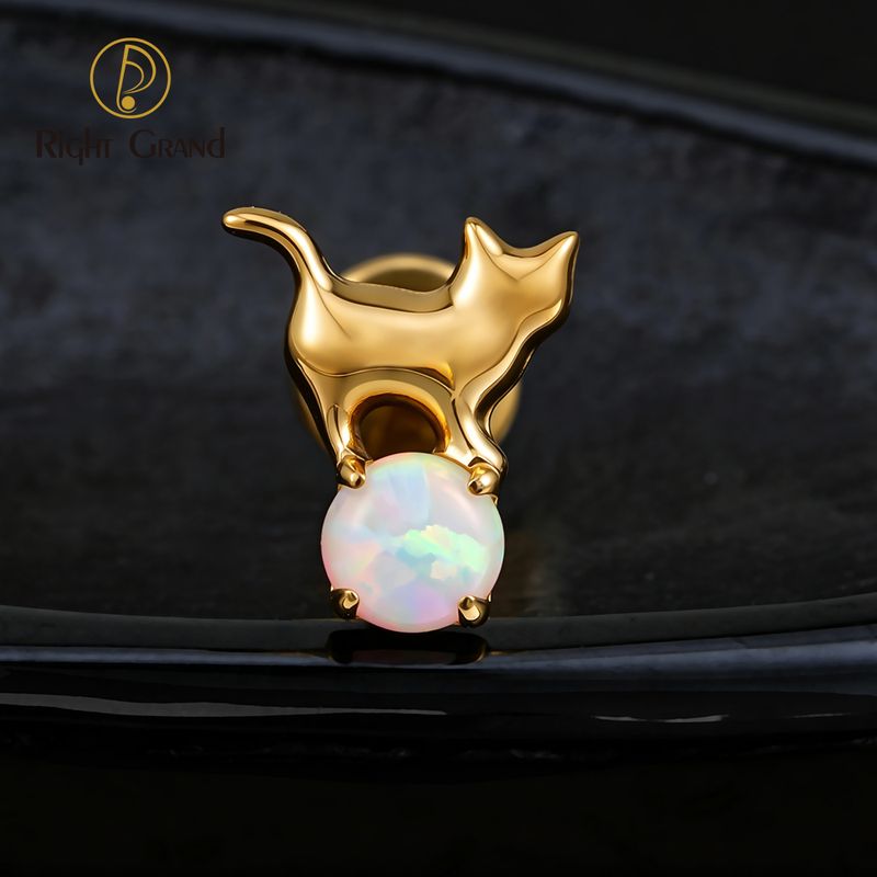 Right Grand Titanium Internal Thread Cat Opal Labret Ring 16G Flat Back Cartilage Stud Earring Conch Helix Lip Piercing Jewelry