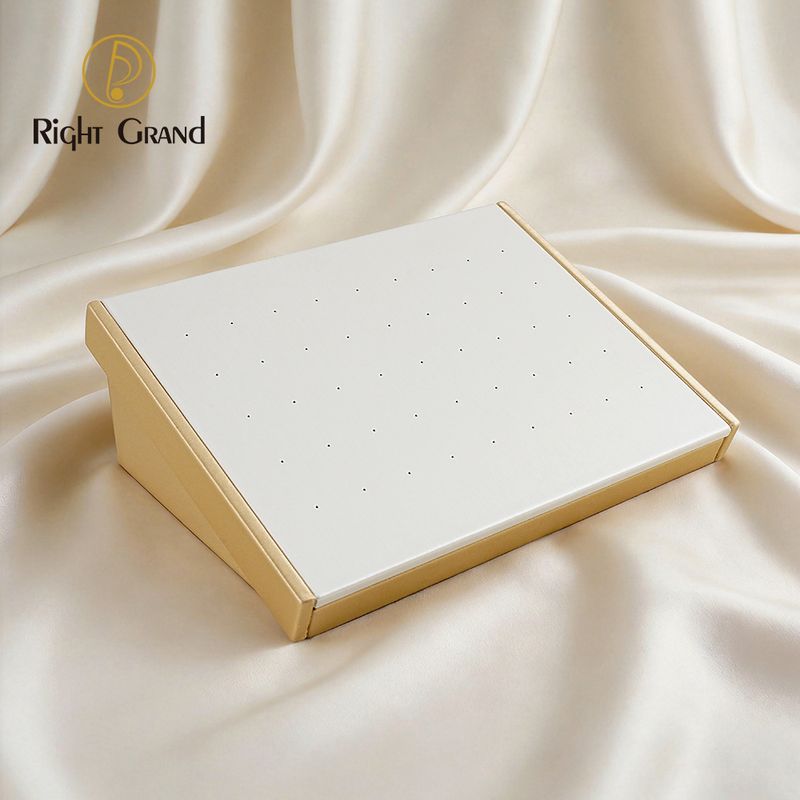 Right Grand High Quality Fiberboard Leather Rectangle Sloped Display Stand for Piercing Body Jewelry Modern Display Holder with 45 Holes