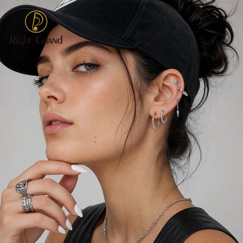 Right Grand Titanium Cone Straight Barbell Hinged Septum Clicker Nose Ring 16G Daith Helix Hoop Earring Piercing Jewelry