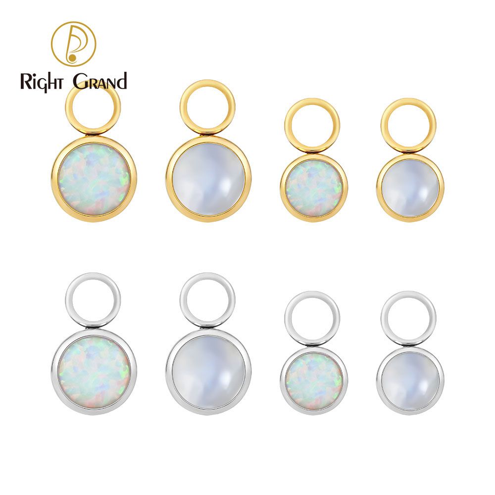 Right Grand Titanium Rainbow Moonstone Opal Pendant Ring Charm for Ear Lobe Dangle Hoop Huggie Earrings