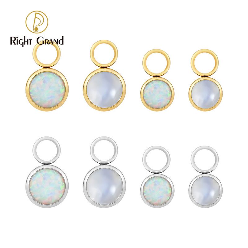Right Grand Titanium Rainbow Moonstone Opal Pendant Ring Charm for Ear Lobe Dangle Hoop Huggie Earrings