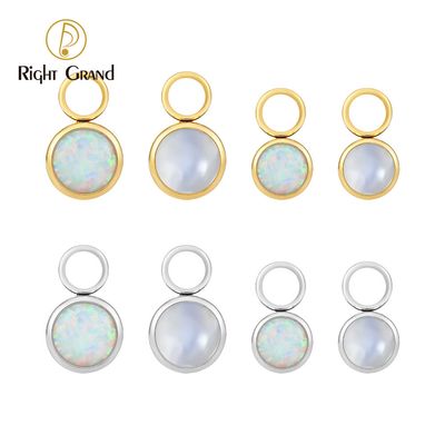 Right Grand Titanium Rainbow Moonstone Opal Pendant Ring Charm for Ear Lobe Dangle Hoop Huggie Earrings