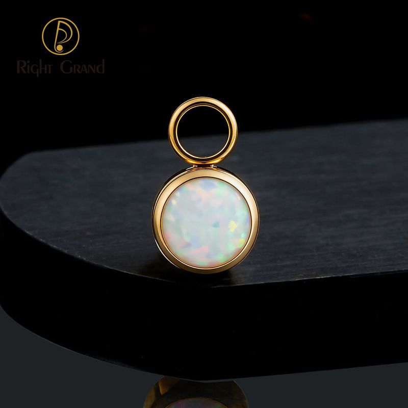 Right Grand Titanium Rainbow Moonstone Opal Pendant Ring Charm for Ear Lobe Dangle Hoop Huggie Earrings