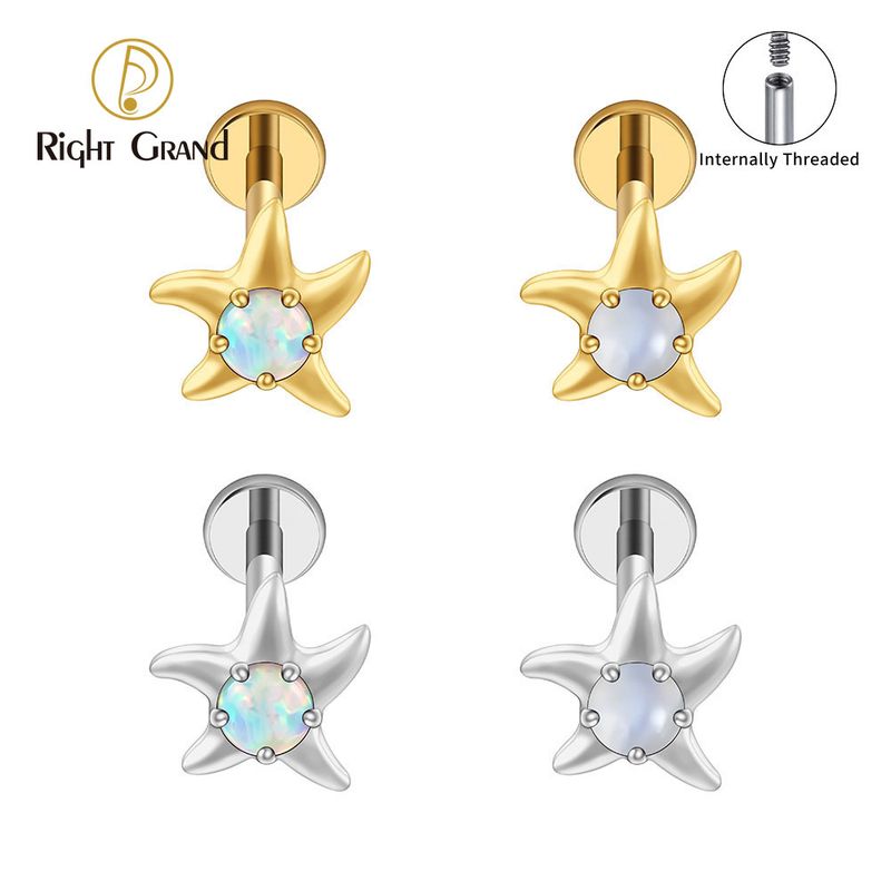 Right Grand Titanium Internal Thread CZ Double Chain Connect Ring Labret Ring 16G Flat Back Cartilage Stud Earring Conch Helix Lip Piercing Jewelry