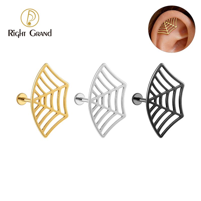 Right Grand Titanium Internal Thread Spider Web Labret Ring Gothic Punk 16G Flat Back Cartilage Stud Earring Conch Helix Lip Piercing Jewelry