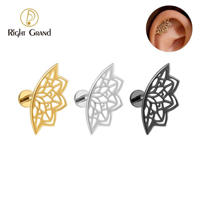 Right Grand Titanium Internal Thread Lotus Labret Ring 16G Flat Back Cartilage Stud Earring Conch Helix Lip Piercing Jewelry