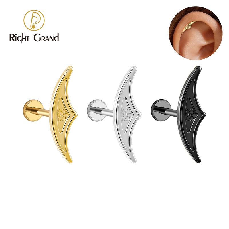Right Grand Titanium Internal Thread Gothic Crescent Moon Punk  Labret Ring 16G Flat Back Cartilage Stud Earring Conch Helix Lip Piercing Jewelry