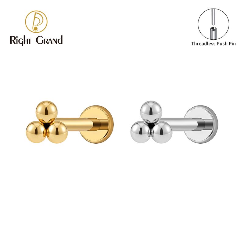 Right Grand Titanium 18G/16G Threadless Push Pin Labret Stud Trinity Beads Tragus Piercing Labret Studs