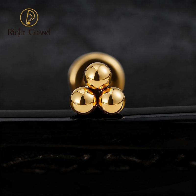 Right Grand Titanium 18G/16G Threadless Push Pin Labret Stud Trinity Beads Tragus Piercing Labret Studs