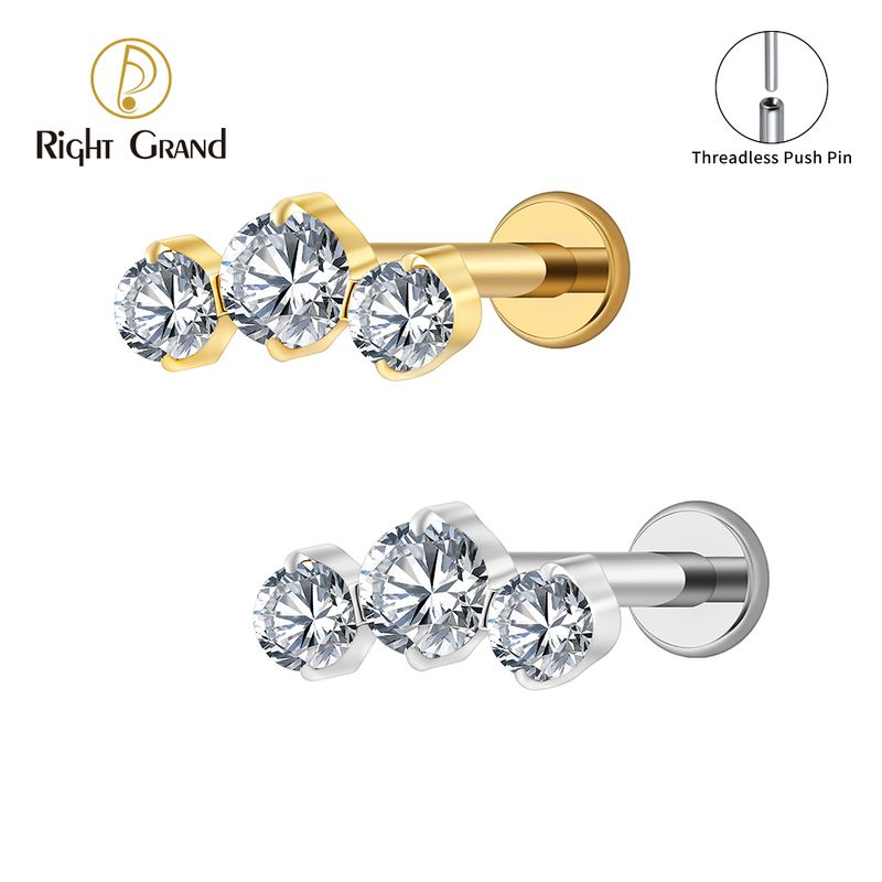 Right Grand Titanium 16G/18G Threadless Push Pin Triple CZ Cluster Cartilage Earring 16G Mini CZ Labret Tragus Helix Medusa Flat Back Piercing