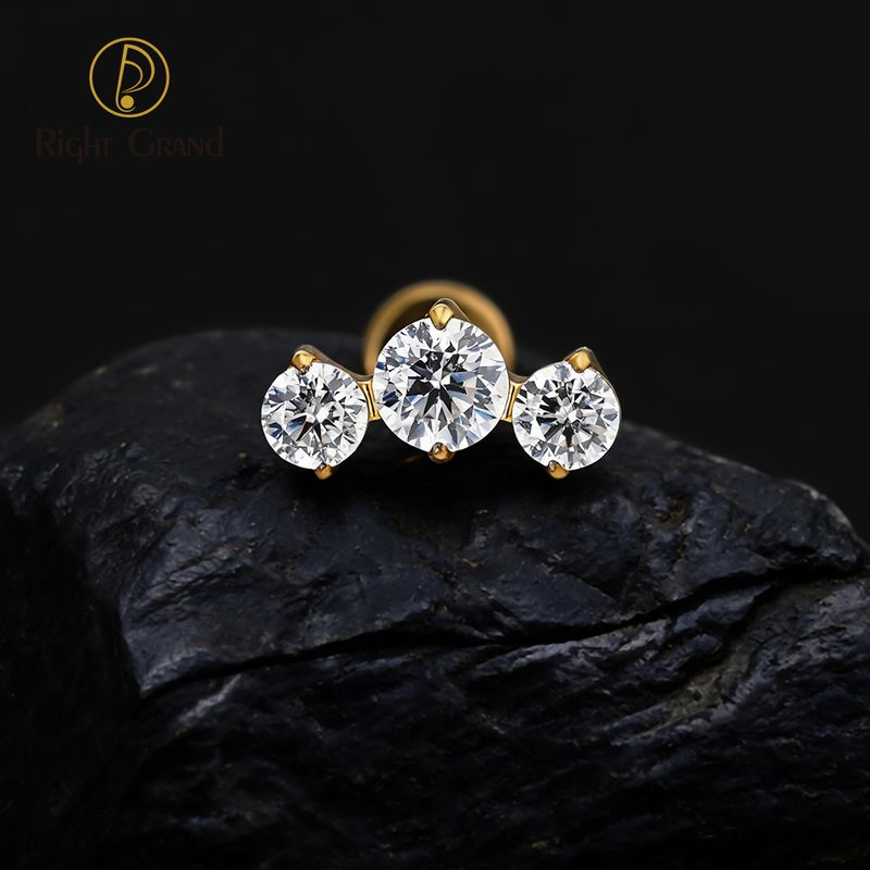 Right Grand Titanium 16G/18G Threadless Push Pin Triple CZ Cluster Cartilage Earring 16G Mini CZ Labret Tragus Helix Medusa Flat Back Piercing