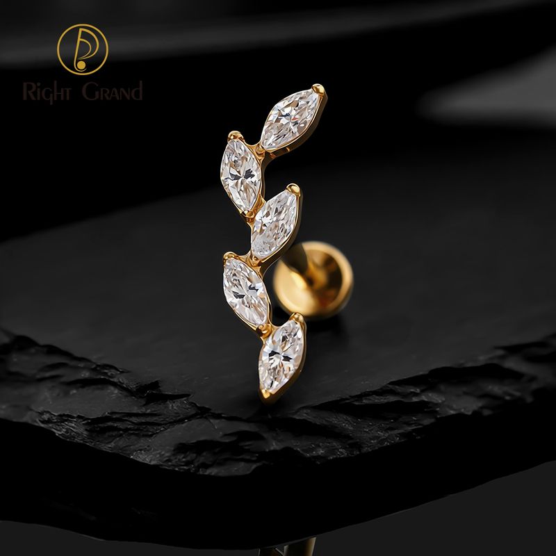 Right Grand Titanium 16G/18G Threadless Push Pin 5 Marquise CZ Labret Stud Helix Conch Cartilage Tragus Flat Back Piercing
