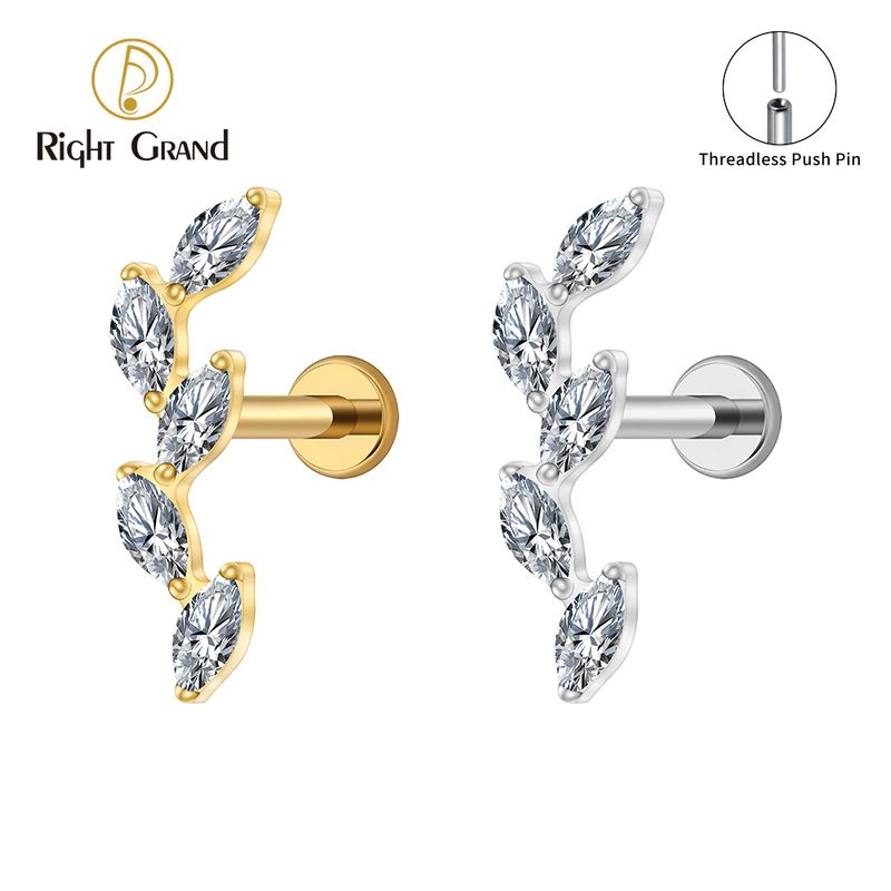 Right Grand Titanium 16G/18G Threadless Push Pin 5 Marquise CZ Labret Stud Helix Conch Cartilage Tragus Flat Back Piercing