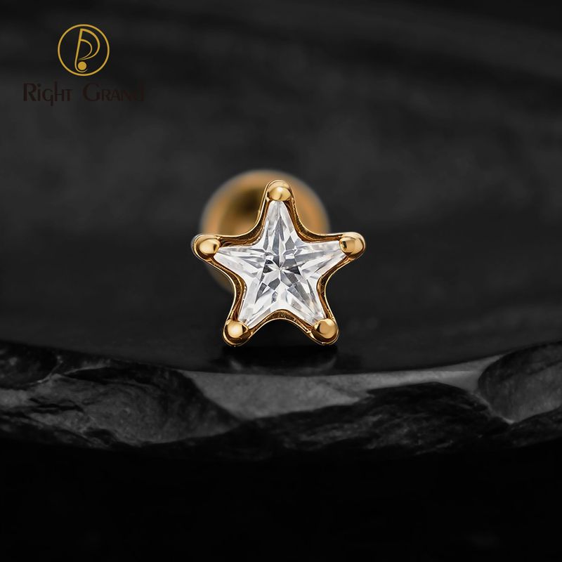 Right Grand Titanium 16G/18G Threadless Push Pin Star CZ Flat Back Stud Earring 16G Helix Tragus Cartilage Lip Piercing