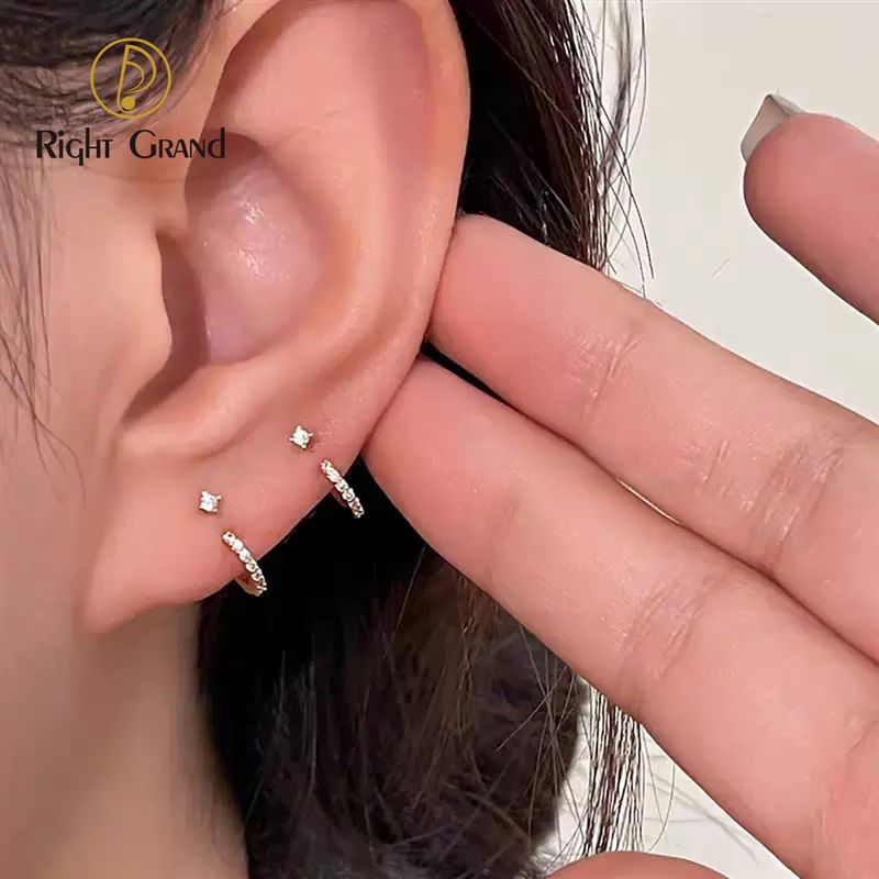 Right Grand Titanium Internal Thread CZ with J shaped Jacket Accessory Labret Ring 16G Flat Back Cartilage Stud Earring Conch Helix Lip Piercing Jewelry
